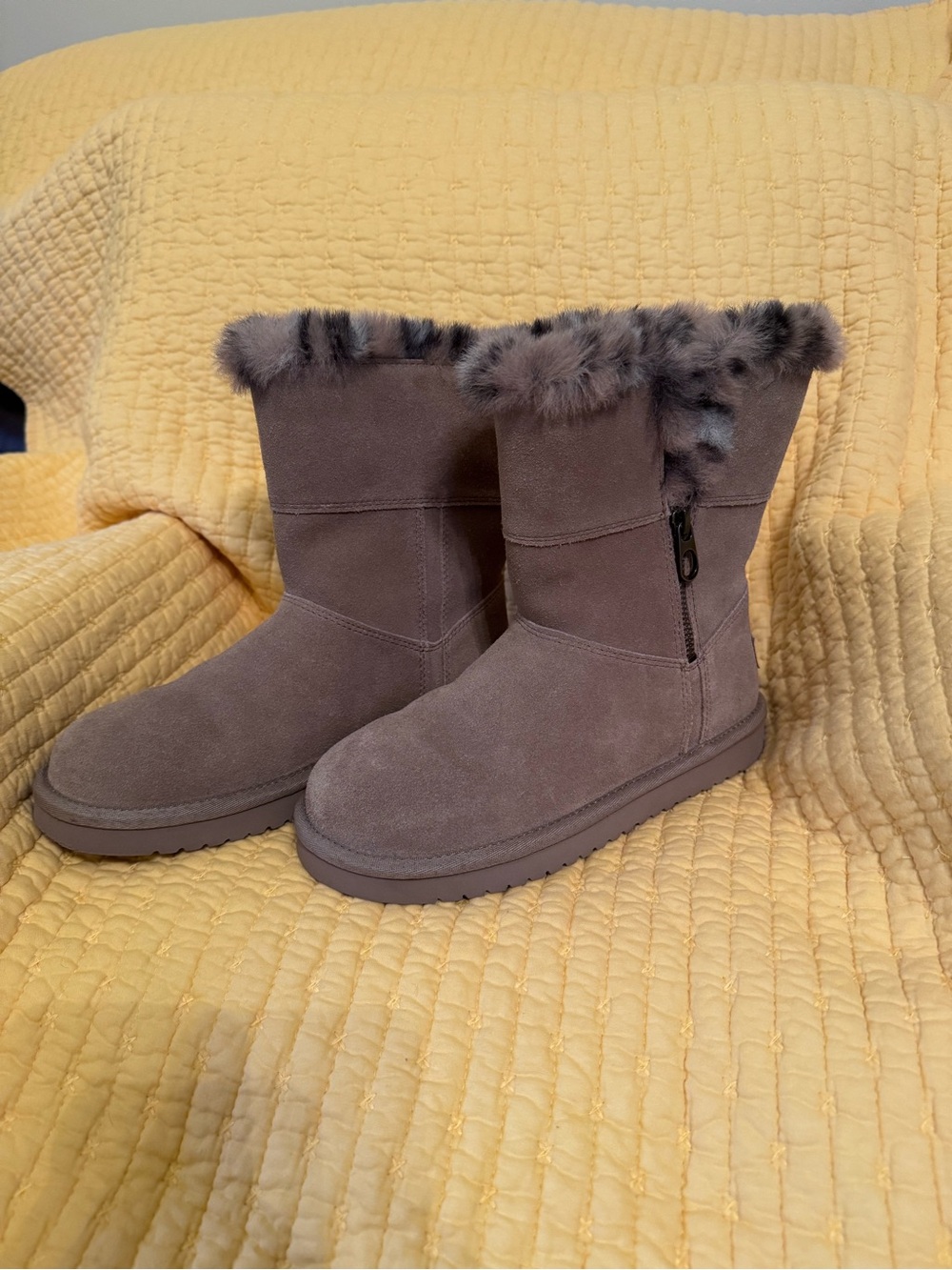 Koolaburra Taupe Faux-Suede Winter Boots with Faux-Fur Cuff